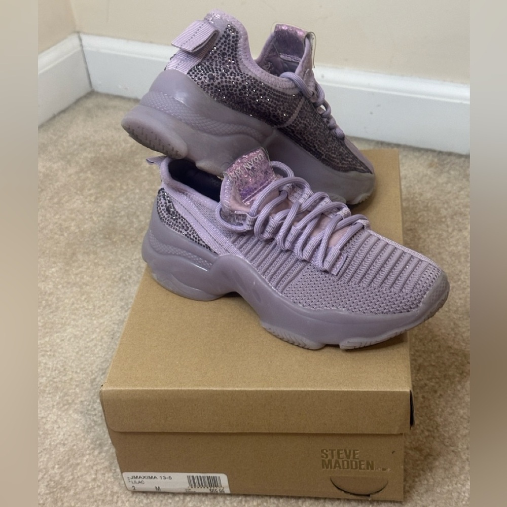 Steve Madden Girls’ JMAXIMA Shoes with Rhinestones- Purple/Lilac Size 2